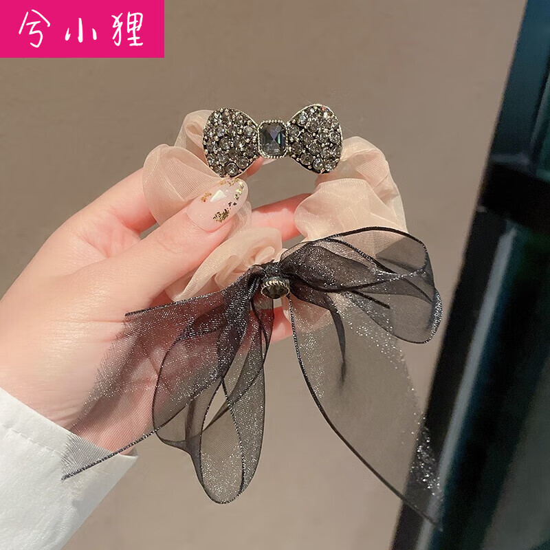 兮小狸 韩国欧根纱大肠发圈蝴蝶结发绳简约精致水钻皮筋丸子头绳女