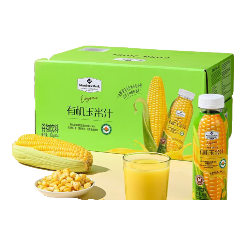 Member's Mark山姆會(huì)員超市商店山姆玉米汁有機(jī)純粒鮮榨玉米汁果蔬汁飲料 300ml *12瓶拆分裝