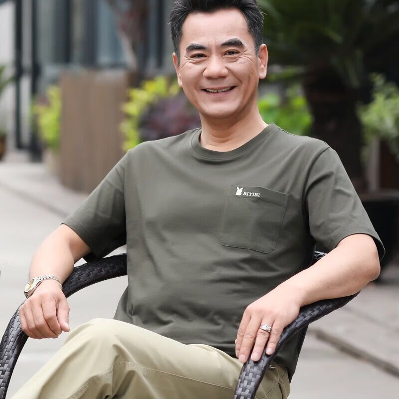 齐刻老人衣服丅侐男汗衫有口袋纯棉爸爸夏装中年男士短袖t恤男40-50岁