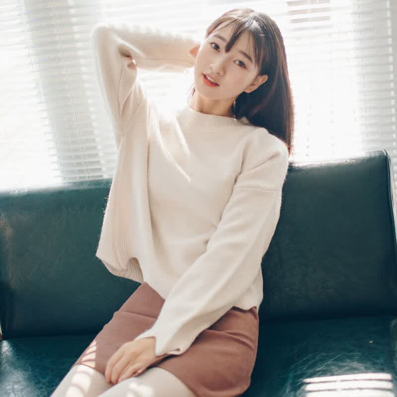 lanweifeilei慵懒风毛衣女套头秋冬装新款小清新甜美宽松波浪边打底