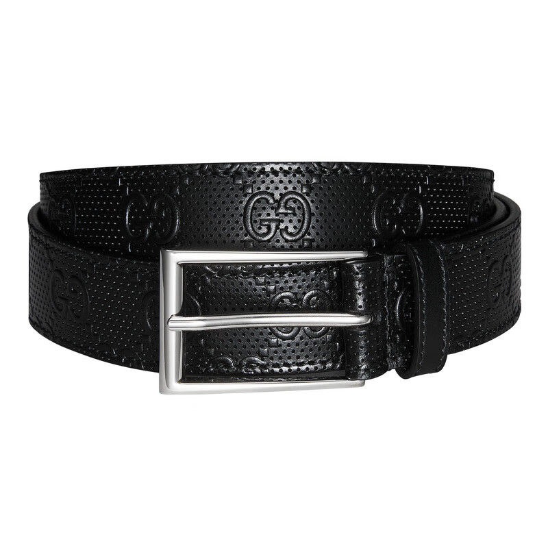 gucci 古驰 gucci腰带 男士牛皮gg压花方形搭扣腰带 七夕礼物 黑色