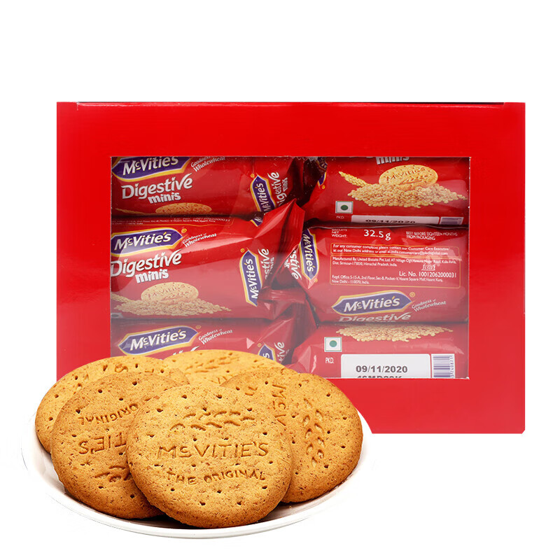 麥維他(McVitie's)進(jìn)口全麥酥性粗糧餅干零食390g獨(dú)立包裝消化餅早餐代餐飽腹下午茶 麥維他全麥消化餅*1盒390g