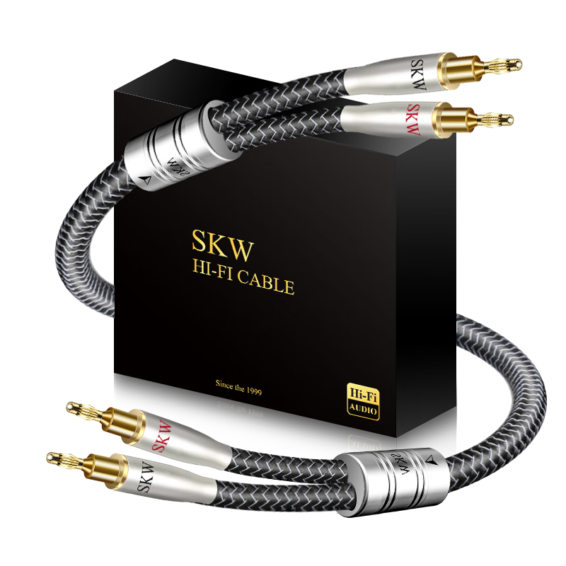 SKW HiFi音箱喇叭線 香蕉頭Y插音頻線 6N單晶銅鍍銀 功放膽機(jī)接音響連接線 WG2005-1.5米（單條）