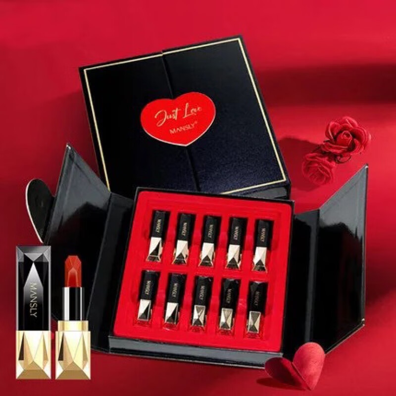 莉兹七夕彩妆中国风滋润不沾杯口红套装礼盒彩妆套装复古生日礼物 怦然心动口红套装(10支装)