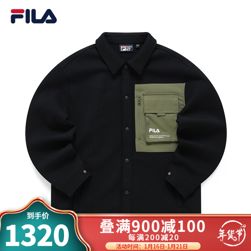 FILA 斐乐官方男子针织外套2022春季新款休闲时尚百搭运动男外套 正黑色-BK 175/96A/L