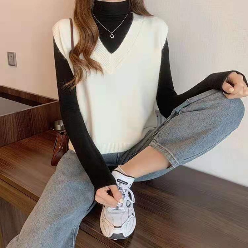 贤语毛衣女小坎肩v领马甲背心女春秋新款针织马甲背心外穿百搭上衣女