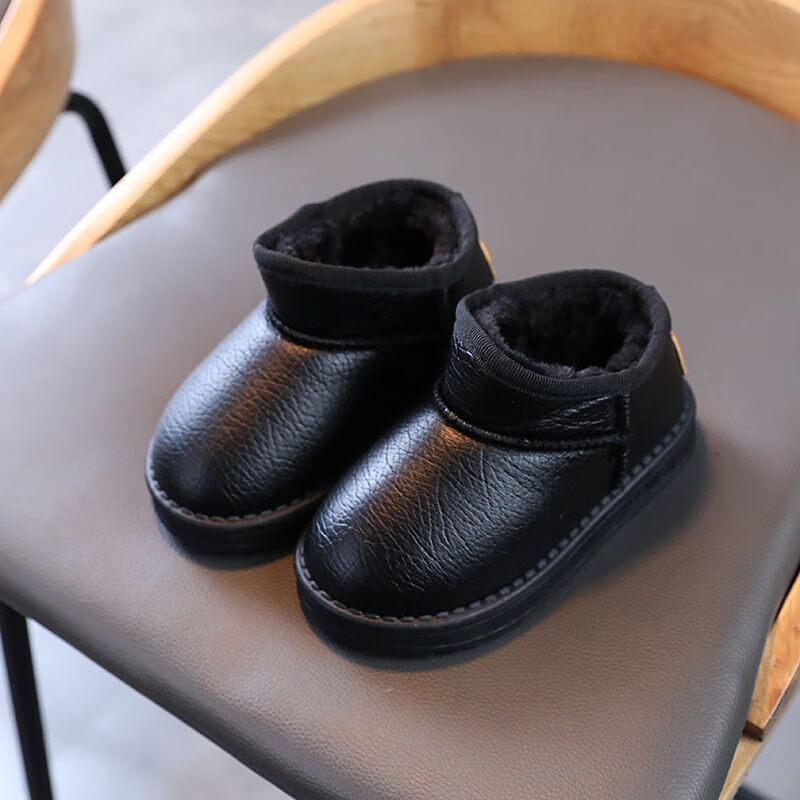 海引力儿童雪地靴冬季女童鞋加绒保暖棉鞋子 黑色 25码 码内长16cm