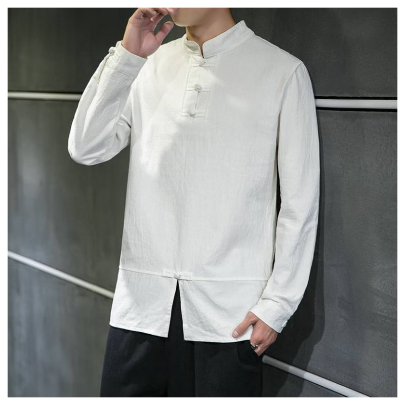 花花公子中国风衬衫男长袖复古风中式斜襟唐装打底衫汉服居士服禅服男装潮 168白色 5XL(190斤以内)怎么样,好用不?