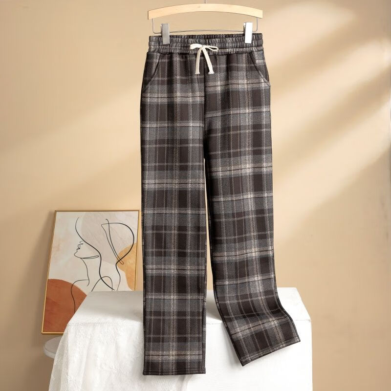 宁墅中年妈妈装秋冬女复古格子裤女春秋新款韩版女士长裤高腰宽松垂感
