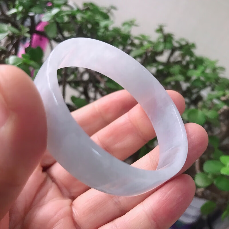 瑾晨缅甸货翡翠冰糯种方形公主手镯52证书3130 白色 52号