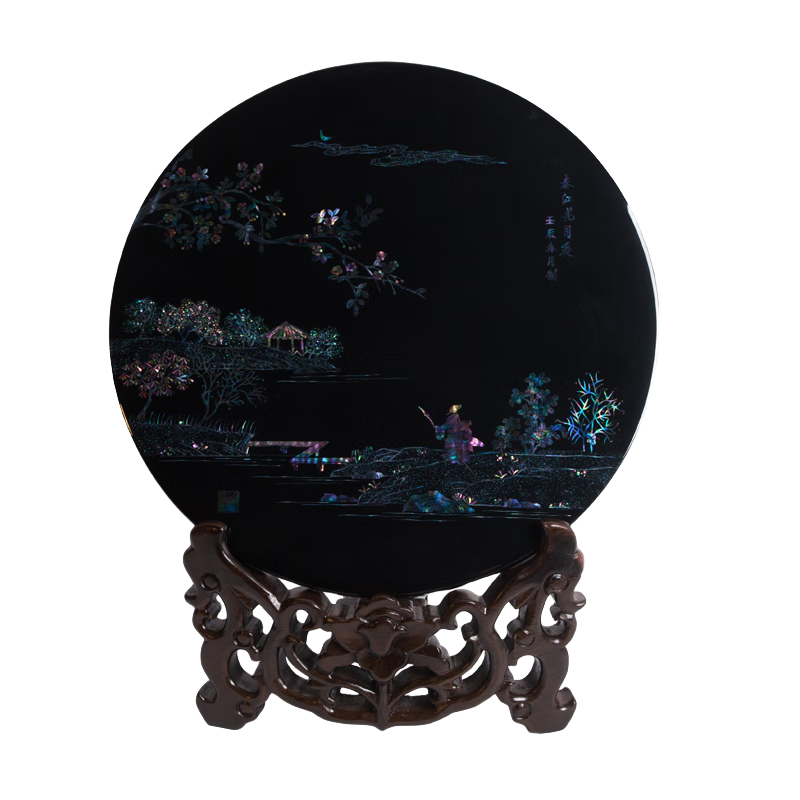 漆花（qihua）揚州漆器廠 點螺臺屏擺件插屏桌面裝飾商務(wù)禮品中國風(fēng)新年禮物 春江花月夜