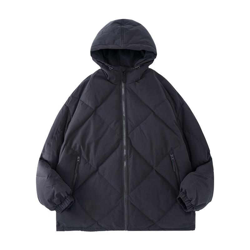 熊猫·本(ben.panda)连帽羽绒服男秋冬90%白鸭绒保暖面包服上衣多穿情侣外套 月夜黑 M