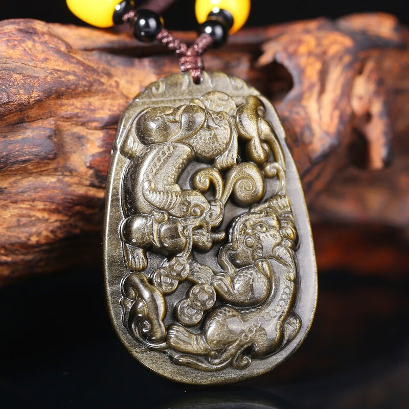 瓶凡金曜石双貔貅吊坠黑曜石公母双貔貅项链男女挂坠