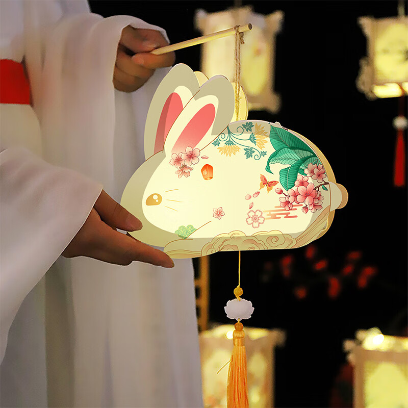 泽朗凡新年古风灯笼手工材料包自制花灯手提发光2023兔年兔子灯 国潮