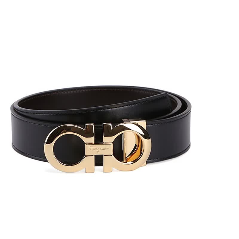 菲拉格慕气质板扣式 牛皮 男款皮带 黑色 黑色 80