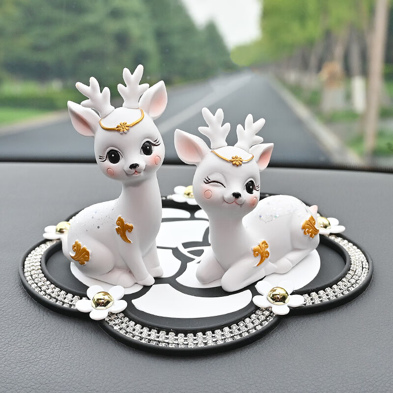 白仙鹿一对 镶钻贴花垫(送双面