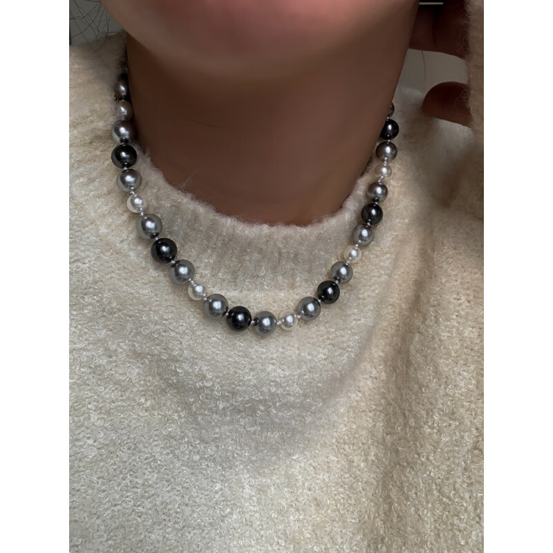 DL 1998胖东来品质珍珠项链大溪地施家大溪地黑真多麻灰色珍珠项链女轻奢 混彩珍珠项链 /条