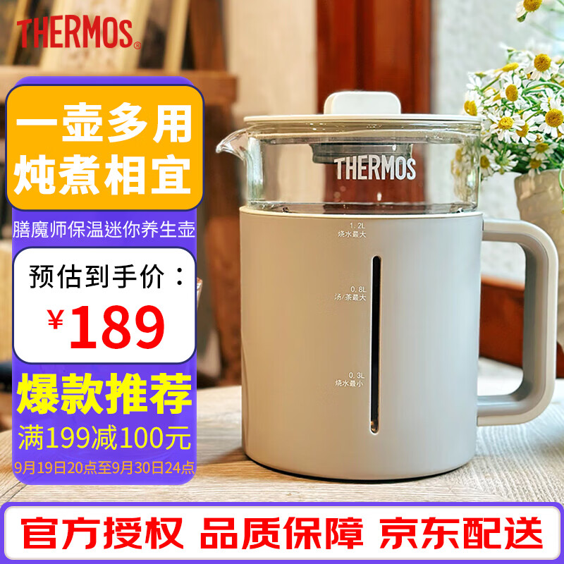 膳魔师（THERMOS）养生壶 办公室煮茶壶 烧水壶 带茶漏煮茶器8小时保温养生壶家用 1.2L EHA-1613E-B