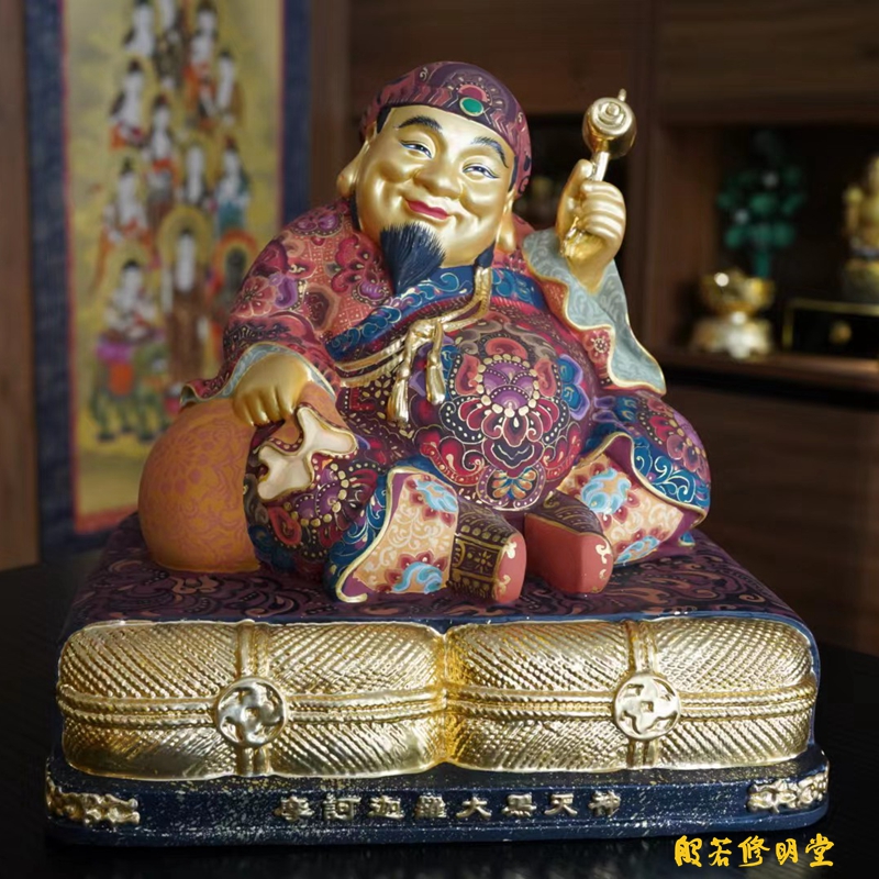 修明堂唐密摩诃迦罗大黑天财神法宣法师彩绘铜五寸坐姿大黑天摆件
