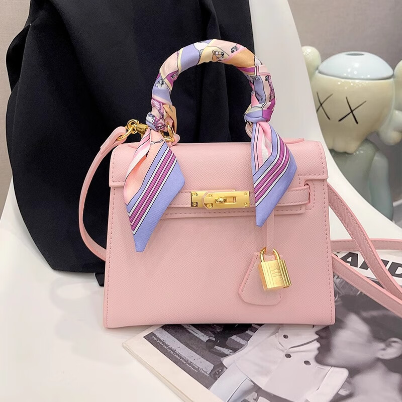 cksy2024春夏新款凯莉包粉色包包手提包时尚百搭单肩通勤小众女斜跨包