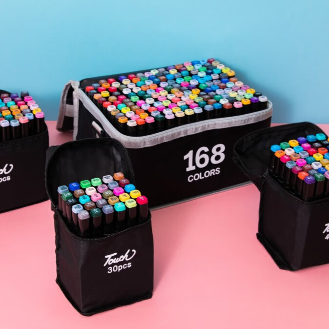 开学季小学生48色双头油性酒精学生绘画马克笔套装48色 油性布袋装【48色】