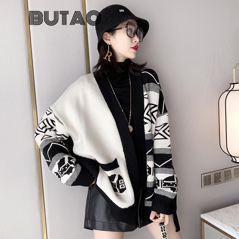 butao轻奢潮牌针织衫女开衫秋款新品女装百搭针织外套女宽松中长款