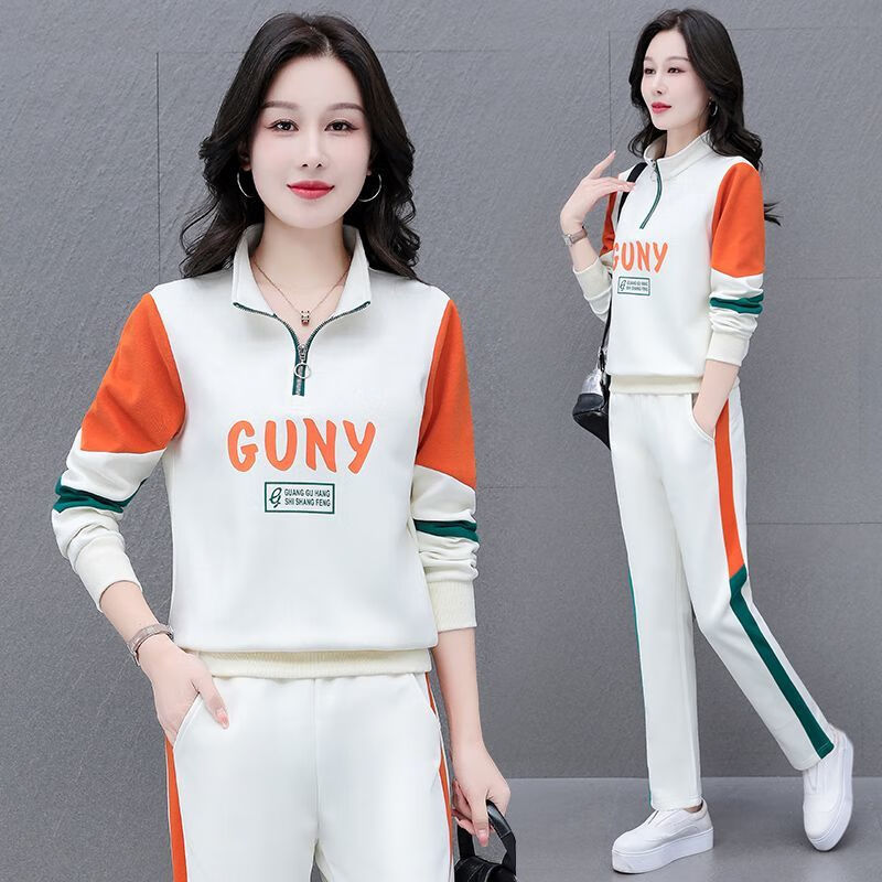 棠檀新年衣服套装女成年人加绒新款运动服春秋季韩版显瘦跑步两件套时