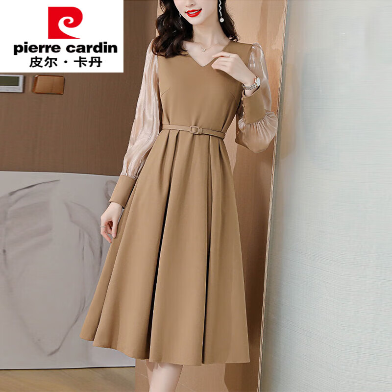 皮尔卡丹(pierre cardin)轻奢2024新款秋装中年连衣裙气质洋气女士