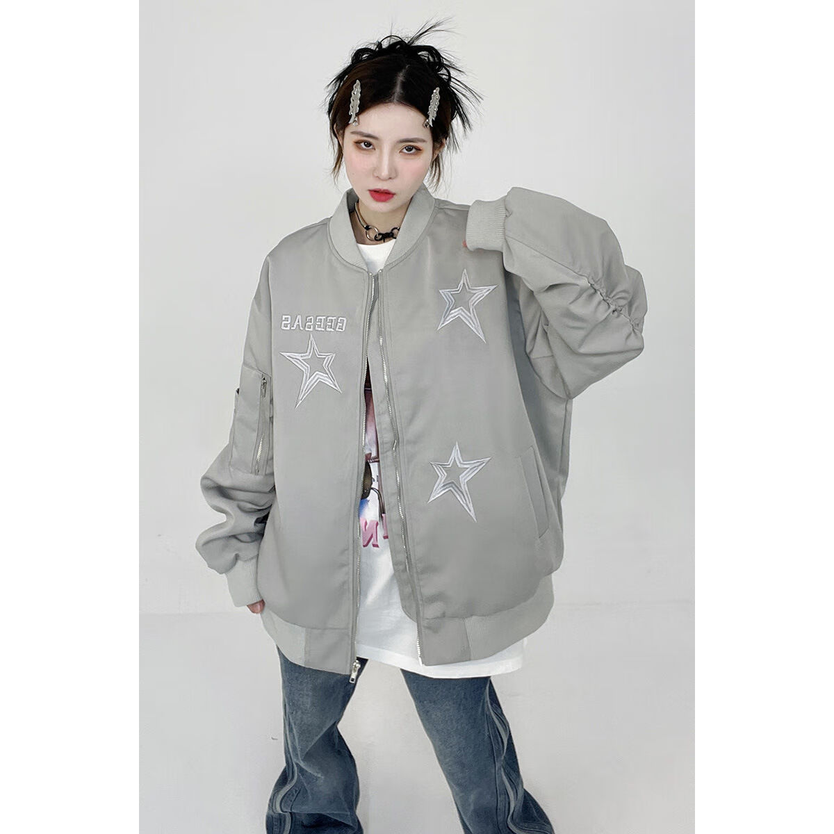 锦结思外套春秋款女2024潮流时装版百搭美式高街男潮星星ins复古夹克