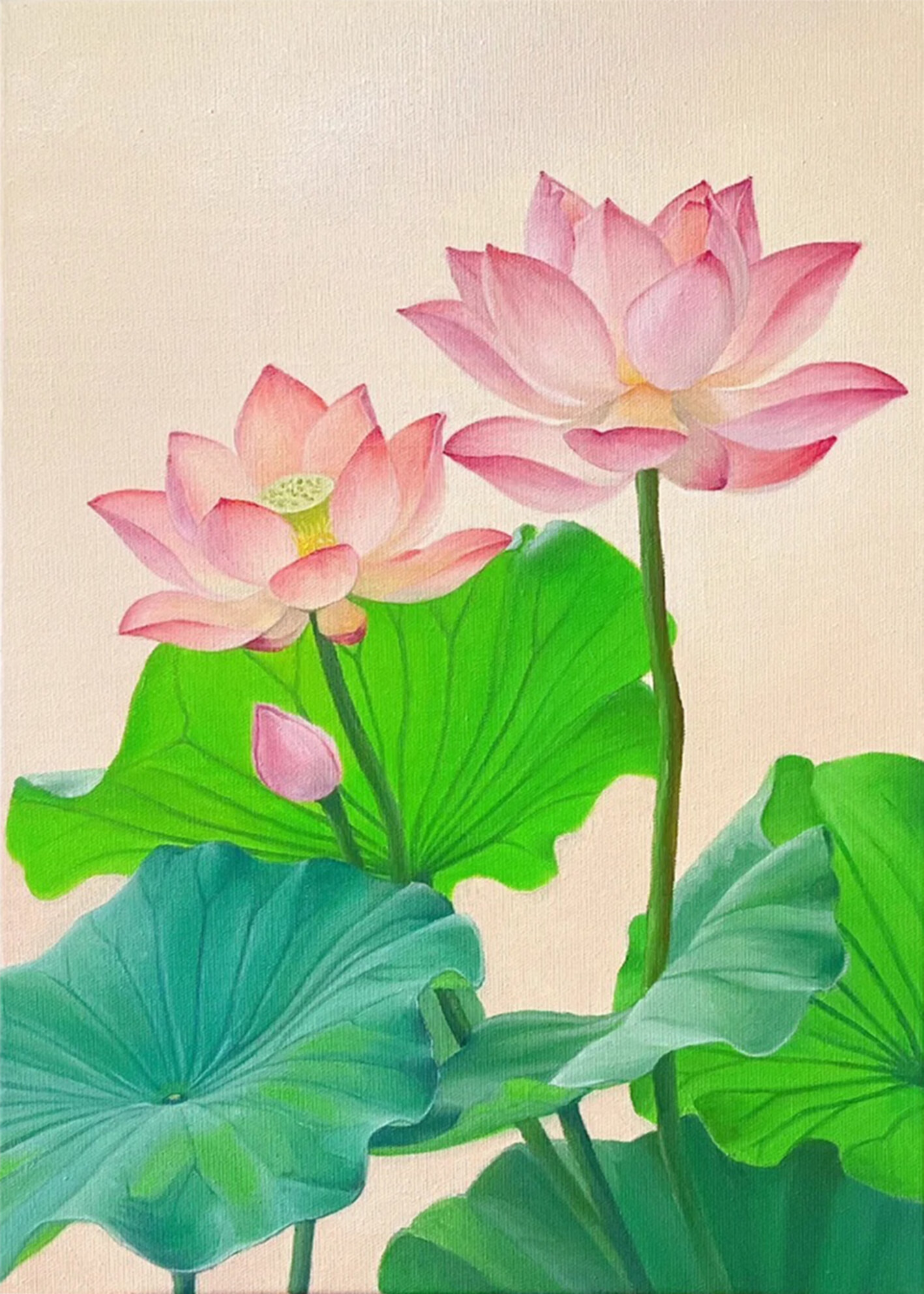 旭伶新中式荷花图手绘油画客厅入户走廊过道壁画大芬村玄关装饰画挂画