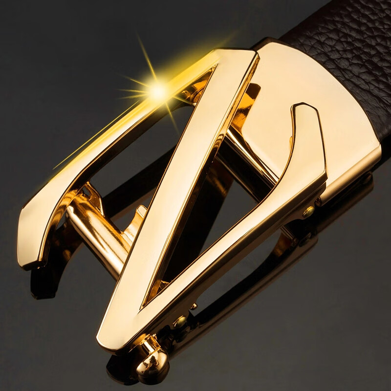 POACY真皮皮带男 头层牛皮男士腰带商务时尚潮H情人节裤带男款送人礼盒 Z扣金色头层牛皮带身 125cm 【裤码37-39】