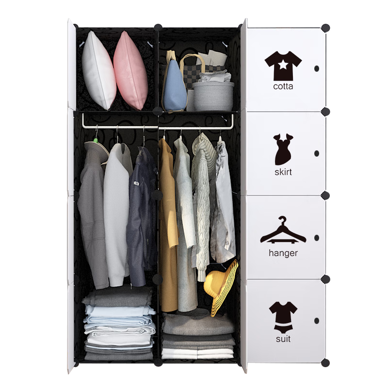 安尔雅简易衣柜现代简约塑料双人组装衣柜出租房组合收纳双人衣橱
