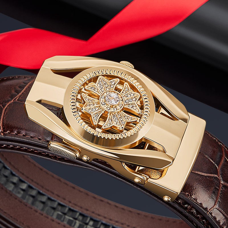 男士皮带自动扣中青年裤腰带时来运转扣头 金扣咖带 115 其他尺寸下单