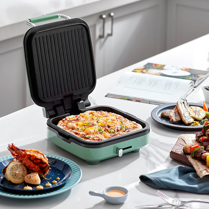 摩飞电器家用电饼铛烤肉烙饼双面加热三明治早餐机小型电饼锅煎烤机煎饼锅MR8600绿色 1号会员店