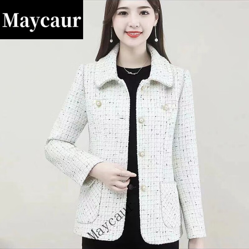 maycaur玫瑰菲儿女装小香风外套春季新款中年韩版小西装上衣翻领洋气