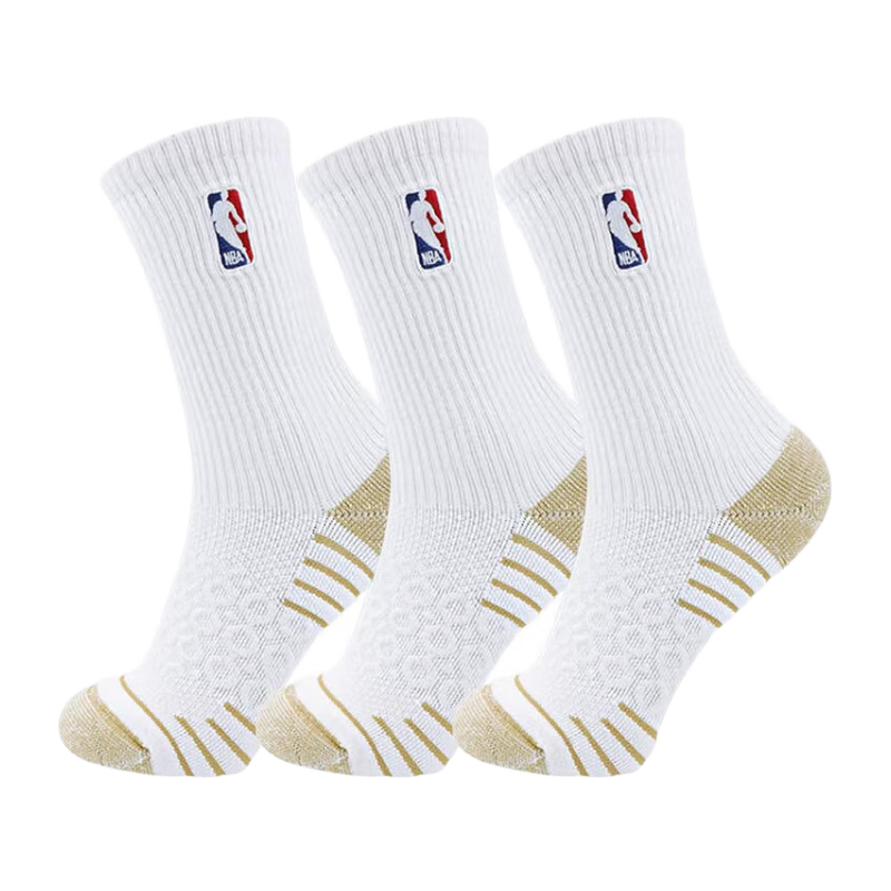NBA篮球袜男士高筒休闲运动袜铜离子抗菌纱线长筒加厚毛巾底棉袜3双