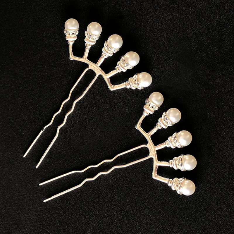 头饰古风发饰发冠套装珍珠排钗排簪珠钗发钗簪子明制古装配饰 银色五