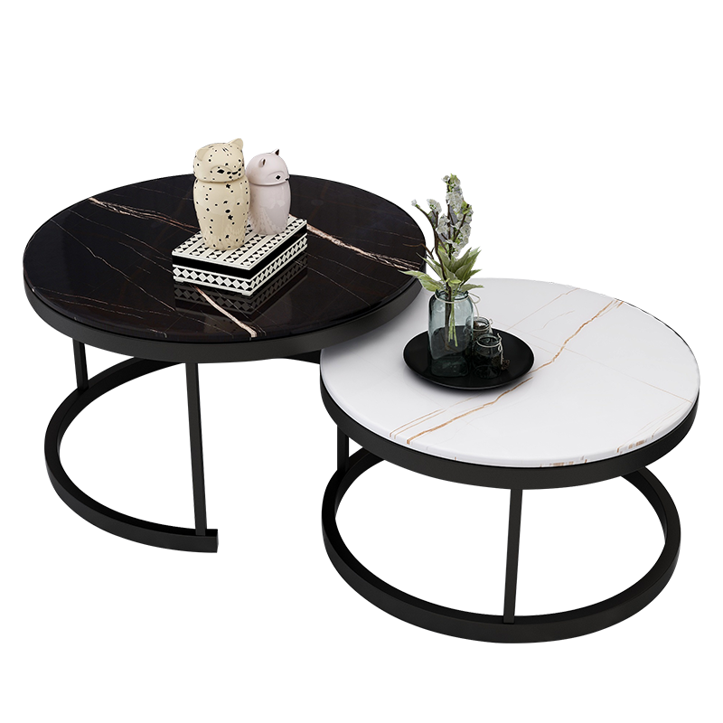 雅美乐 圆形茶几 组合岩板茶桌简约北欧轻奢小户型客厅茶几桌 黑白岩板台面+黑色腿 YCJS99100022981976