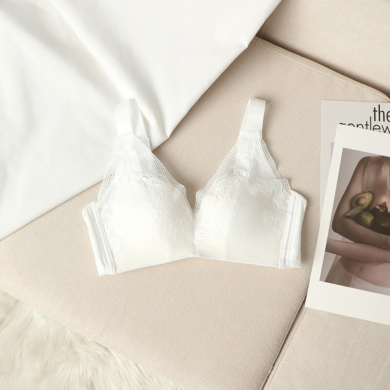 tomms)轻奢真丝内衣女桑蚕丝胸罩性感蕾丝无钢圈少女聚拢文胸 白色 s