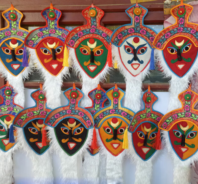 托托贴贴 民族风客厅挂件 西藏雪顿节手工脸谱藏族藏式挂饰sn8101 绿