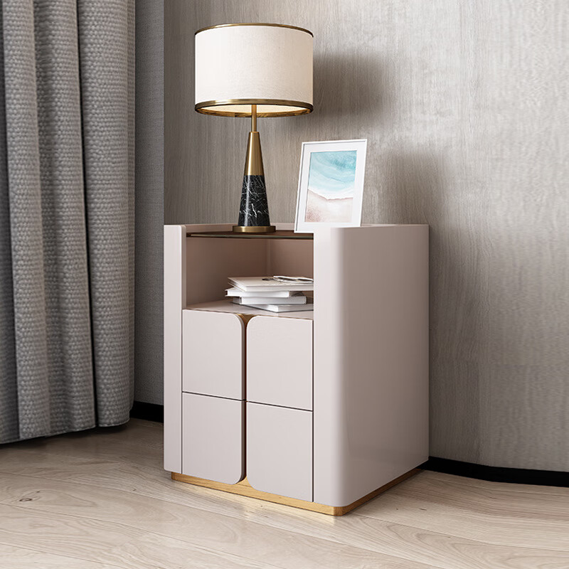 床头柜批发简约时尚小柜子ins风小型边柜意式极简轻奢玻璃面斗柜 图片