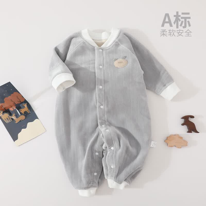 婧麒（JOYNCLEON）新生婴幼儿衣服春秋季绒面宝宝连体衣男女长袖哈衣保暖爬爬服睡衣 灰色 90cm怎么看?
