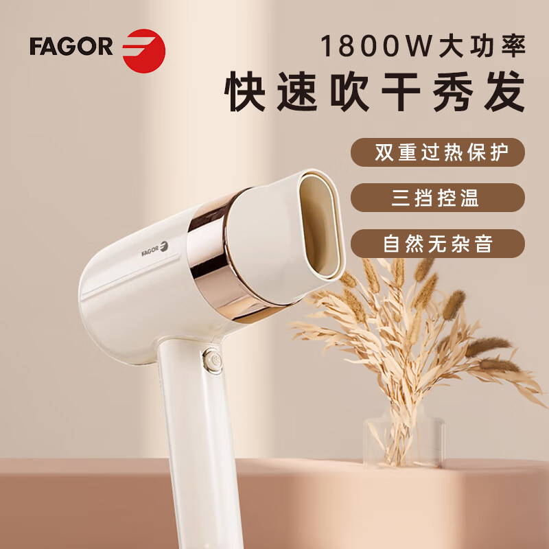 法格（FAGOR）复古吹风机家用电吹风筒大功率护发大风力速干吹风筒 乳白色 普通款