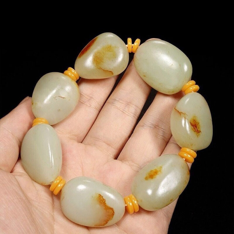 欧珏雅 和田玉籽料手串 新疆玉手链籽料原石随形手串时来运转原石手链