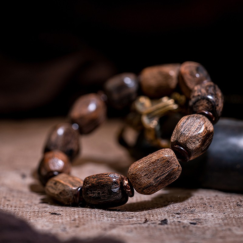 豪珠 天然越南惠安随形沉香手串 黑油老料沉香木佛珠女男款手链保真