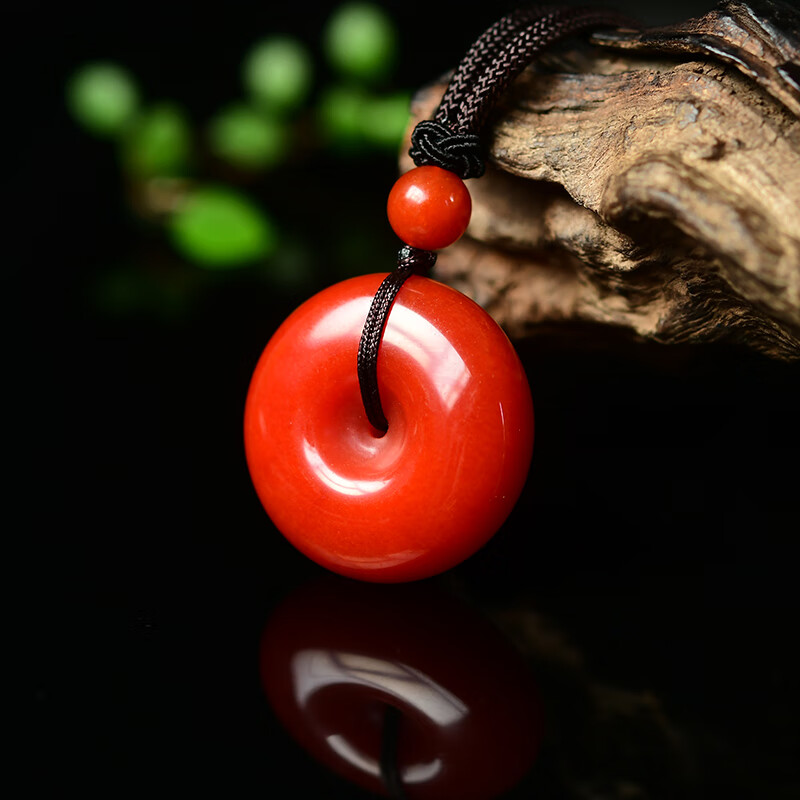 拾禾天然南红玛瑙平安扣吊坠亮光磨砂圆形挂件吊坠毛衣链男女款项链