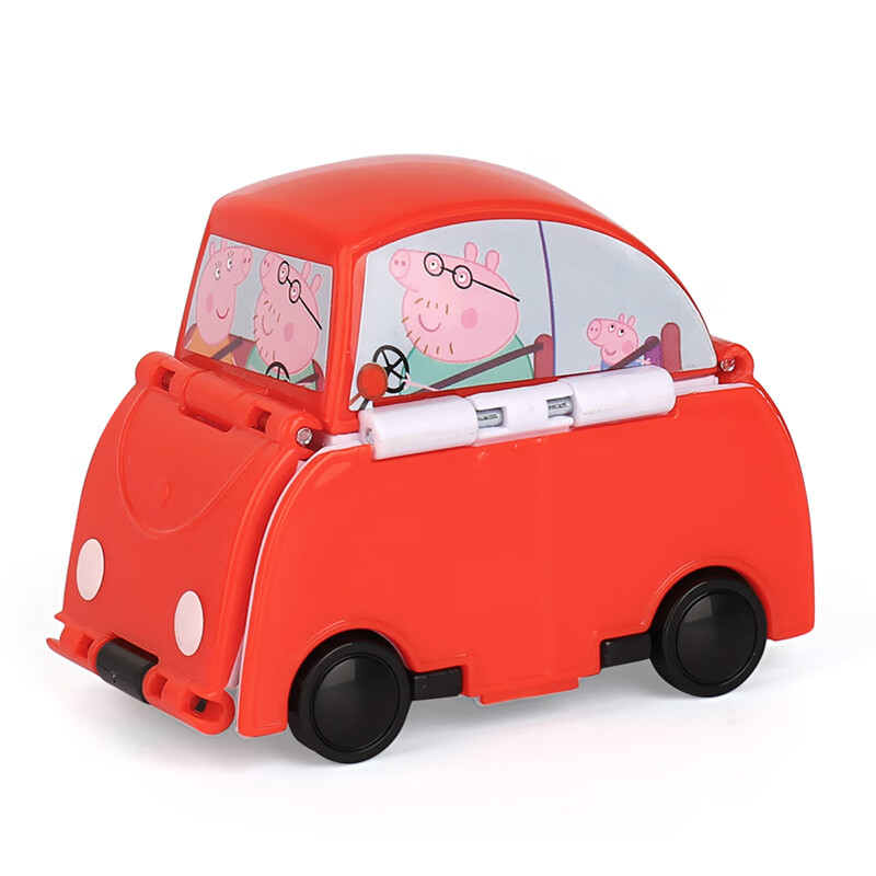 小猪佩奇 男女孩玩具动漫周边模型翻转反反车 儿童一键变形小汽车生日礼物 （家庭车/警车）1辆