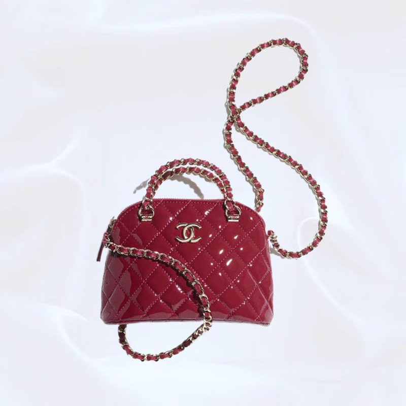 香奈儿(chanel)2024新款女包经典休闲漆皮小羊皮红色拉链单肩手提手拿
