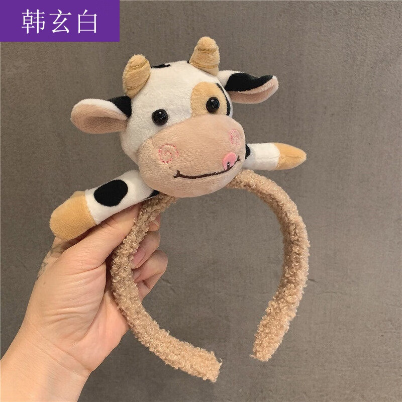 韩玄白可爱卡通卖萌奶牛发箍防滑压发牛角造型发卡外出表演节日头饰