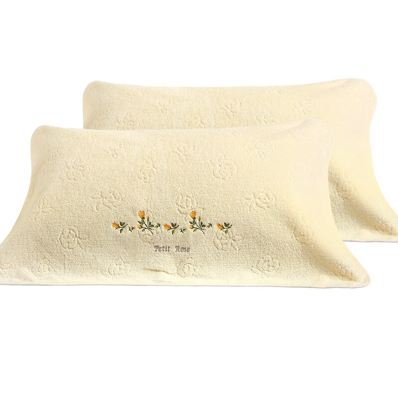 金号枕巾 纯棉提素螺绣枕巾 一对2条装 全棉加大厚情侣四季家用枕头巾 4201H米色一对